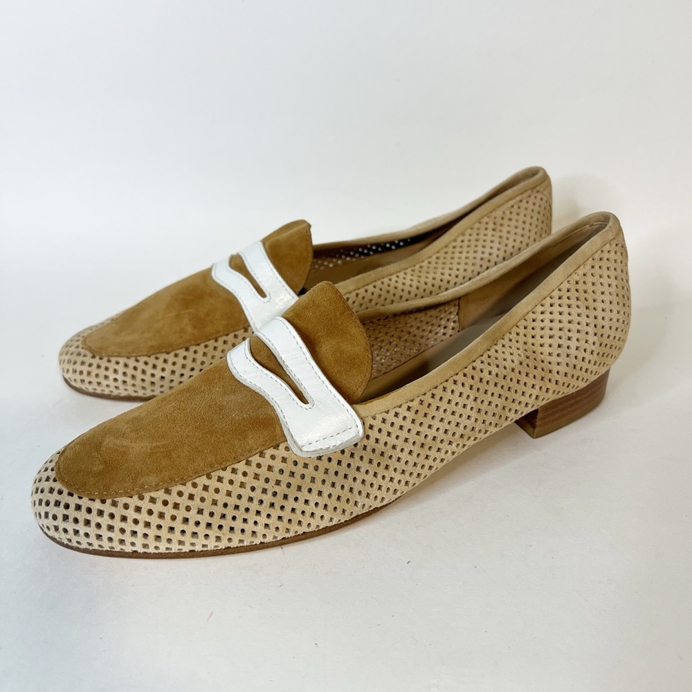 Carel Paris Italian Two Tone Suede Perforated Penny Loafer EU 39 US 9